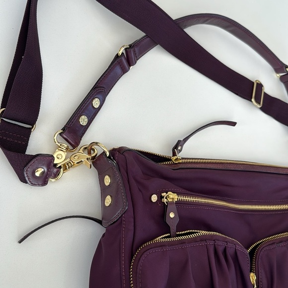 MZ Wallace Nylon Crossbody Satchel Bag 2 Strap Purple Burgundy Color Tote - Picture 4 of 15